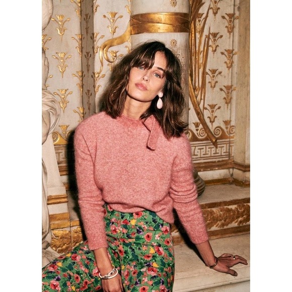 Sezane Sweaters - Sezane Zita Jumper Sweater Rosewood Pink Size Small Tie Neck Bow Detail